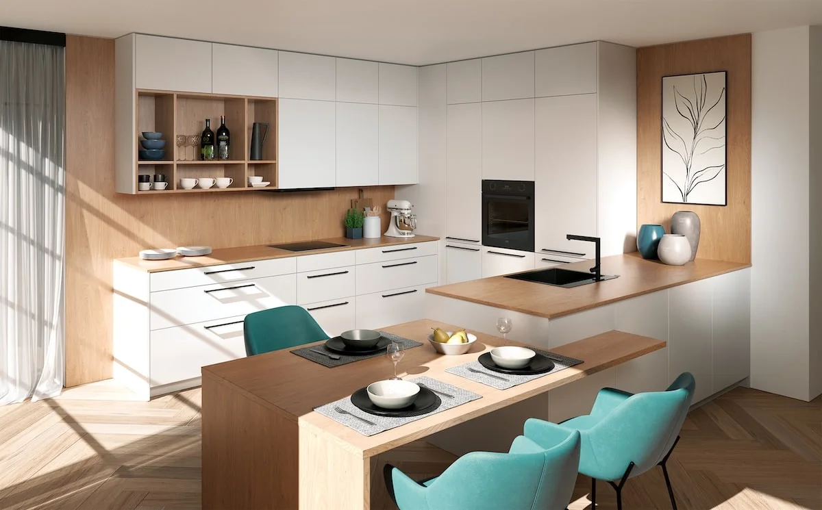 Dan FIRST Signature Living, kuhinja v obliki U z otokom